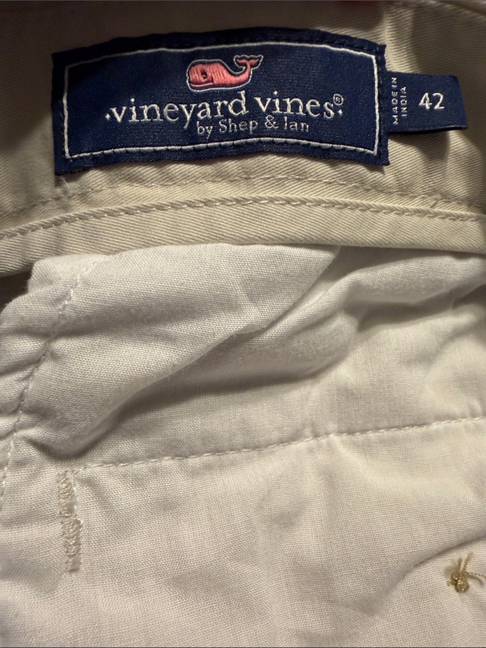 Vineyard Vines White Shirt with Pink Whale Logo on Navy Tag